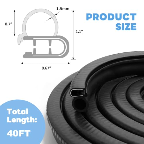 Storystore Automotive Door Weather Stripping 40Ft, Rubber Edge Trim Seal - size: 40 Feet