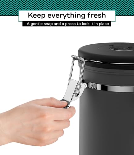 Coffee Gator Stainless Steel Canister - Medium 16oz, Gray Coffee Grounds and Beans Container with Date-Tracker, CO2-Release Valve, and Measuring Scoop - Ideal Coffee Lovers Gifts - color: Gray, size: 16oz
