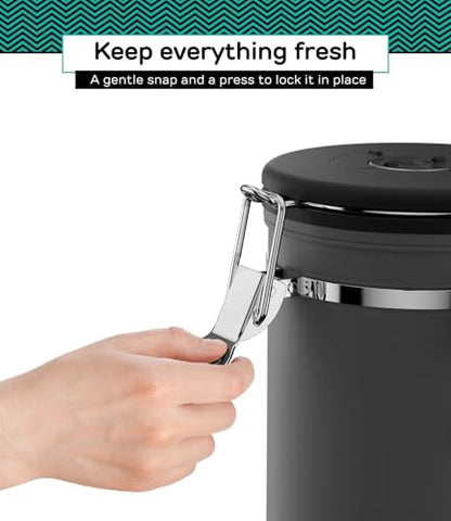 Coffee Gator Stainless Steel Canister - Medium 16oz, Gray Coffee Grounds and Beans Container with Date-Tracker, CO2-Release Valve, and Measuring Scoop - Ideal Coffee Lovers Gifts - color: Gray, size: 16oz