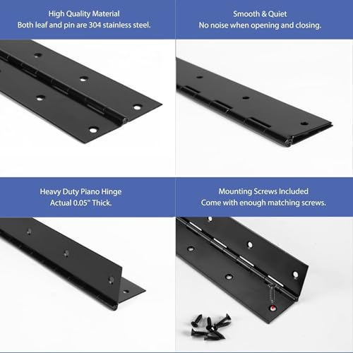 6-Inch 6-Pack Black Heavy Duty Stainless Steel Piano Hinge, Long Hinge， - size: 6inch(black)6Pcs