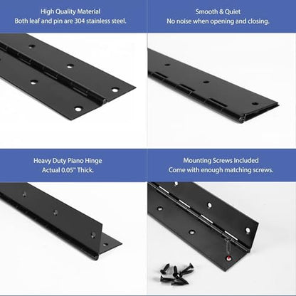 6-Inch 6-Pack Black Heavy Duty Stainless Steel Piano Hinge, Long Hinge， - size: 6inch(black)6Pcs