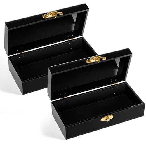 Beeveer 2 Pcs Acrylic Lockable Cash Box Cash Organizer Money Holder Single Row Currency Organizer Money Container for Cash Storage Saving Collector (Black)