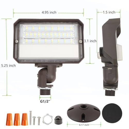 Dusk to Dawn Outdoor 25W LED Flood Light with Knuckle & Plate Mount, 5000K Color Selectable, ETL Commercial LED Security Lighting - size: 25W