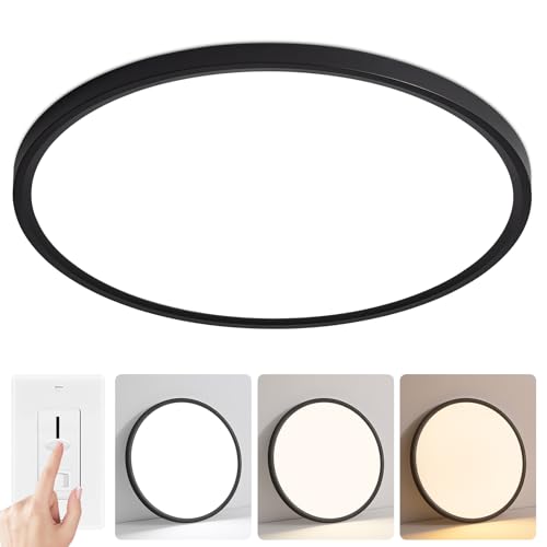 24'' Large Led Flush Mount Ceiling Light Fixture,Ultra Thin,Dimmable,Black - color: Black, size: 24 inch 1P