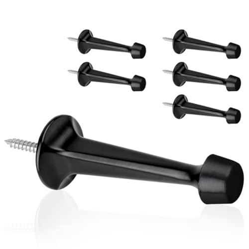 6 Pack Solid Rigid Door Stops - Heavy Duty Door Stoppers Wall Protector with Soft Rubber Tips, Black - color: Black, size: 6 Pack