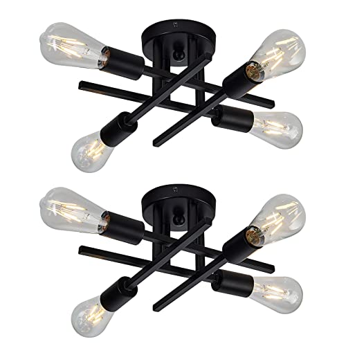 ZGLAOJT 4-Light Semi Flush Mount Ceiling Light Fixture 2 Pack Ceiling Light Matte Black with E26 Base Modern Light for Porch Bedroom Hallway Kitchen Farmhouse - color: Black, size: 4-Light (2-Pack)