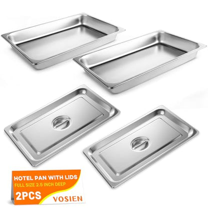 VOISEN Hotel Pans with Lids 2 Pack 1/1 Size 2.5" Deep - color: 2 Pack, size: 2.5" Deep