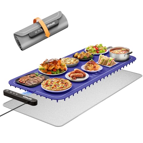 Warming Mat for Food, (XXL 35”x16”) Electric Warming Trays, Upgrade Graphene Fast Full-Surface Heating Mat for Food with 6 Level Temp, 6 Hours Timer, Food Warmer Pad with Heat-Insulating Mat - color: Blue