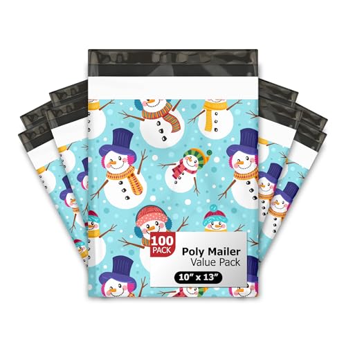 10x13 (100) Snowman Winter Designer Poly Mailers Self Sealing Waterproof Tamperproof Shipping Envelopes Christmas Premium Printed Bags For Small Businesses - color: Snowman, size: 10x13