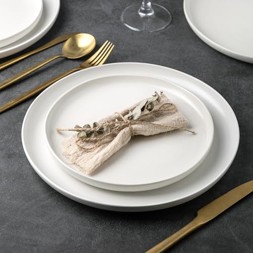 AmorArc Stoneware Dinnerware Sets for 4,12Pcs Ceramic Plates and Bowls Sets - color: Matte White, size: Service for 4