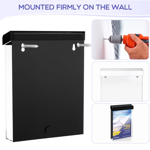 Thyle 1 Pcs 6 x 9 Inch Outdoor Brochure Holder with Lid Acrylic Wall Mount Literature Box with Self Closing Lid Waterproof Clear Heavy Duty with Screws for Flyer Document Pamphlet Display (Black) - color: Black
