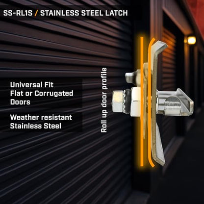 Roll-Lite Original Stainles Steel Latch, 9-1/2" × 2-1/4", 2-Bolt, Universal fit for Flat & Corrugated Doors with Hardware - size: SS-RL1S
