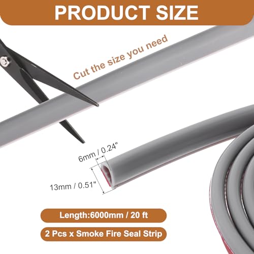 2PCS Smoke Fire Seal Strip, 20 Feet Door Seal Tape Self Adhesive Graphite Rubber Composite Material for Fire Rated Windows Steel Doors, 1/2" W x 1/4" H, Gray - color: Gray, size: 20 Feet