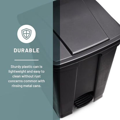 Safco Plastic Step-On Trash Can for Hands-Free Disposal, Great for Home and Commercial Use, 12 Gallon, Black (9925BL)