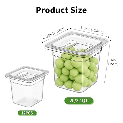 1/6 6'' 12 Pack Plastic Food Pans With Lids - color: 1/6 6"12 Pack