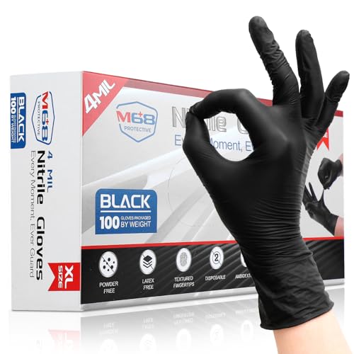 M68 Black Nitrile Gloves 4 Mil Disposable, Latex Free Powder Free, Textured Fingertips, Chemical Resistant, Cooking, Cleaning - size: Medium