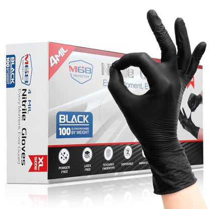 M68 Black Nitrile Gloves 4 Mil Disposable, Latex Free Powder Free, Textured Fingertips, Chemical Resistant, Cooking, Cleaning - size: Large