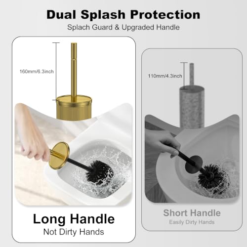 Metal Vertical Grain Toilet Bowl Brush and Holder Set Scrubber Warm Gold - color: Warm Gold