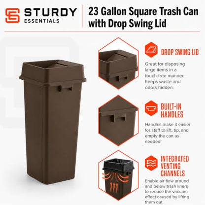 23 Gallon Brown Square Plastic Kitchen Trash Can with Drop Lid - color: Brown
