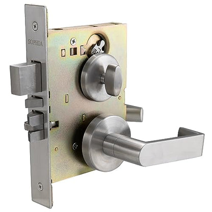 SOPHIA Commercial/Residential Heavy Duty Mortise Lockset Door Lever Lock Non-Handed Grade 1 - Rose Only Keyed Lever Lockset, ADA, US32D Satin Chrome Finish for Entrance Front Door