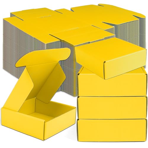 Small Shipping Boxes, 50 Pack Cardboard Box Corrugated Mailer Boxes Small Corrugated Boxes For Shipping Packaging Craft Gifts Giving Products, 6 x 4 x 1.6 Inches (Yellow) - color: Yellow