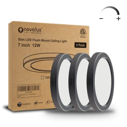 ETL 7 inch Small LED Flush Mount Ceiling Light Dimmable,5000K Daylight Ultra Slim Round Flat Panel Ceiling Light Fixture,Modern Ceiling Lamp for Closet,Kitchen,Bathroom 3 Pack Black - color: Black, size: 7 inch-3 Pack