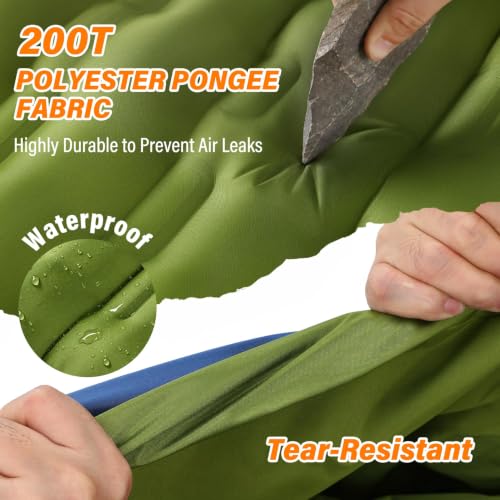 Camping Sleeping Pad, 6 inch Thick Ultralight Camping Mat with Pillow, Built-in Foot Pump Inflatable Sleeping Pads Compact for Camping Backpacking Hiking Traveling Tent,Single,Green - color: Green