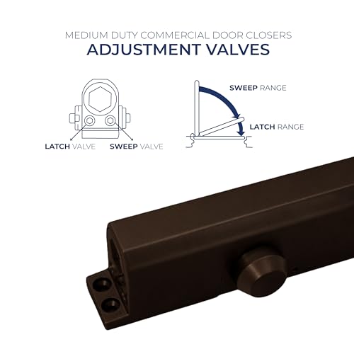 Door Closer, Commercial Grade 2 Hydraulic Closer, Spring Size 4, Surface Mount, Self-Closing, Adjustable Sweep & Latch Speed, Duronotic Bronze Finish - color: Duronic Anodized