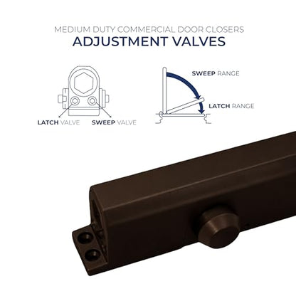 Door Closer, Commercial Grade 2 Hydraulic Closer, Spring Size 4, Surface Mount, Self-Closing, Adjustable Sweep & Latch Speed, Duronotic Bronze Finish - color: Duronic Anodized