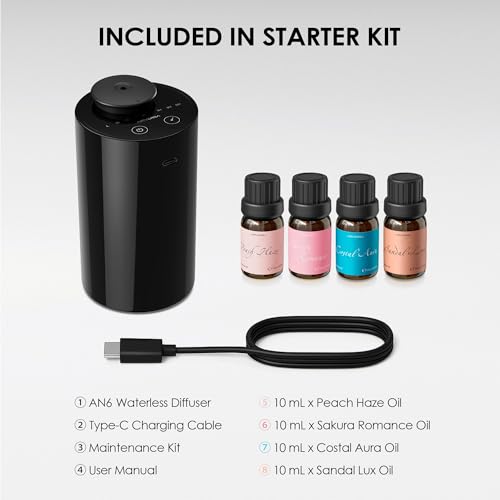 Airversa AN6 Waterless Essential Oil Diffuser Starter Kit, Black - color: Black4