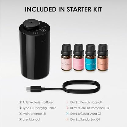 Airversa AN6 Waterless Essential Oil Diffuser Starter Kit, Black - color: Black4