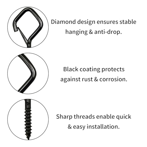 12 Pack Ceiling Hooks with Safety Buckle 2.36IN Screw in Hooks - color: Black