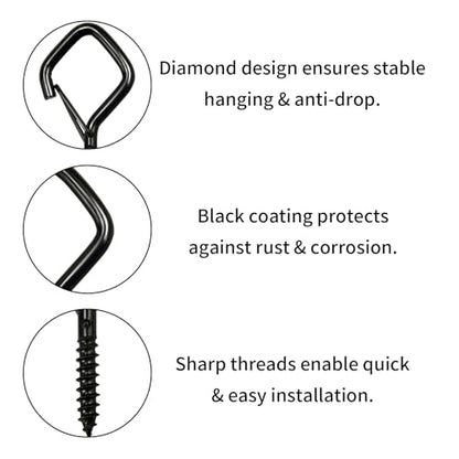12 Pack Ceiling Hooks with Safety Buckle 2.36IN Screw in Hooks - color: Black