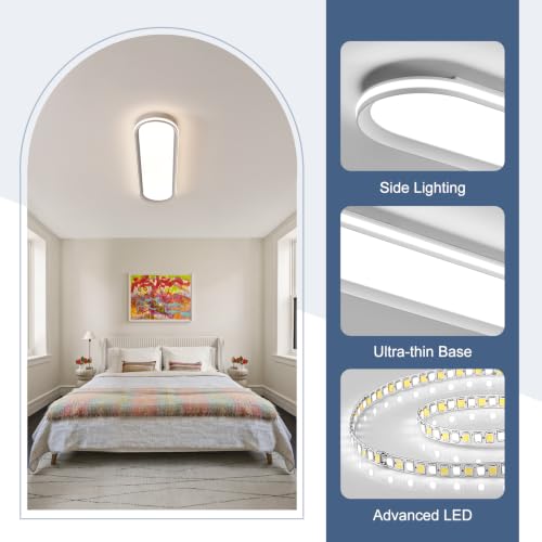 ADISUN Modern LED Ceiling Light Dimmable Linear Ceiling Light 31in Semi Flush Mount Long Lights with Remote Control and Side Lighting for Living Room Kitchen Dining Room - color: White-1Pack, size: 31 Inch