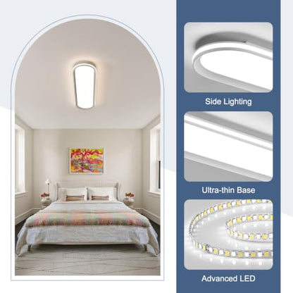 ADISUN Modern LED Ceiling Light Dimmable Linear Ceiling Light 31in Semi Flush Mount Long Lights with Remote Control and Side Lighting for Living Room Kitchen Dining Room - color: White-1Pack, size: 31 Inch
