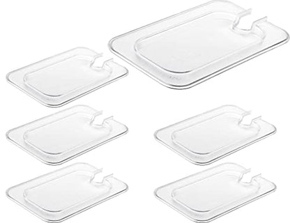 CURTA 6 Pack NSF 1/9 Notched Food Pan Cover, Size Clear Polycarbonate Lid for Commercial Food Pan, Dishwasher & Freezer Safe Plastic Clear - color: 1/9 Size, size: Handled & Notched Lids