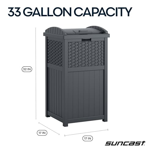 Suncast 33 Gal, Wicker Hideaway Trash Can, Secure Lid, Cyberspace Gray - color: Cyberspace Grey