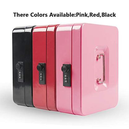 Kyodoled Large Cash Box with Combination Lock,Safe Metal Money Box with Money Tray for Security Lock Box 9.84"x 7.87"x 3.54" Pink Large - color: Pink (Pack of 1), size: Large