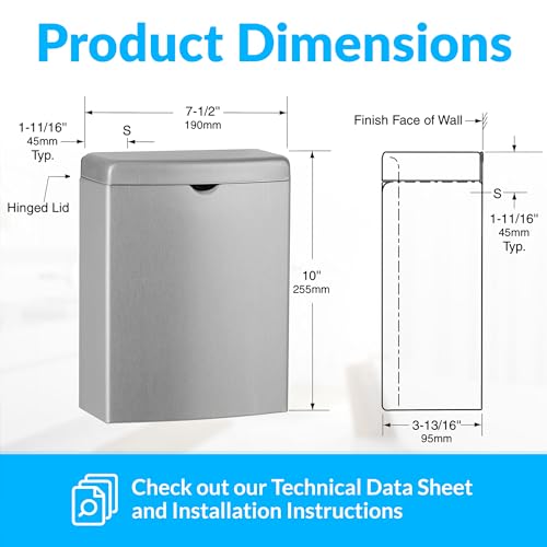 Bobrick Sanitary Napkin Disposal Wall Mounted Stainless Steel Flip Top Receptacle for Public Restrooms, 1-Piece Design with 1 Gallon Waste Capacity (Model B-270) - size: 1 Gallon