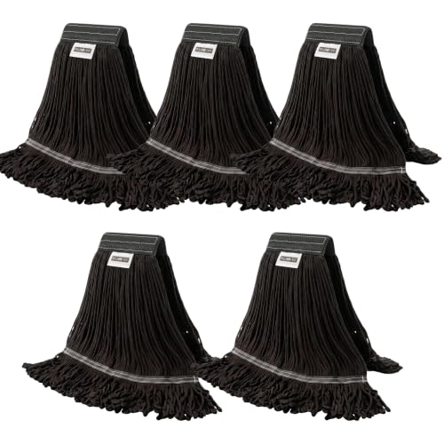 Heavy Duty Wet Industrial Cleaning Mop Head – 21 oz Black mop Head Replacement Cotton Washable Industrial mop Heads Heavy Duty for Commercial & Home Cleaning（Balck） - color: Black, size: 5 Pack