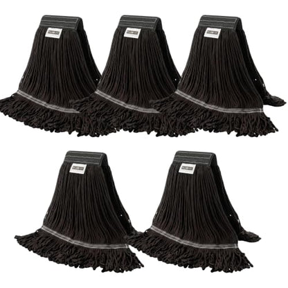 Heavy Duty Wet Industrial Cleaning Mop Head – 21 oz Black mop Head Replacement Cotton Washable Industrial mop Heads Heavy Duty for Commercial & Home Cleaning（Balck） - color: Black, size: 5 Pack