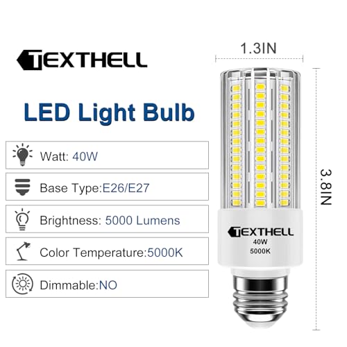 40W LED Light Bulb 5000 Lumens Corn Light Bulbs 300W Equivalent E26 Base Led Corn Light 5000K Daylight White Bright for Home Bedroom Kitchen Living Room Office 2 Pack