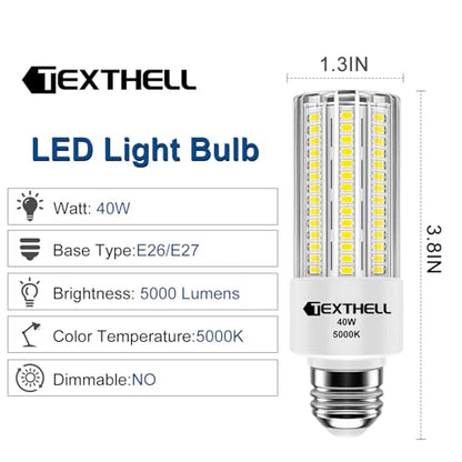 40W LED Light Bulb 5000 Lumens Corn Light Bulbs 300W Equivalent E26 Base Led Corn Light 5000K Daylight White Bright for Home Bedroom Kitchen Living Room Office 2 Pack