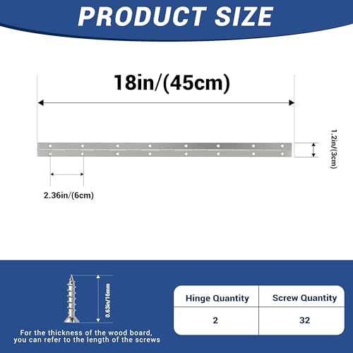 2 pcs Continuous Piano Hinges,18"x1.2",0.047 inch Leaf Thickness - size: 18 Inch