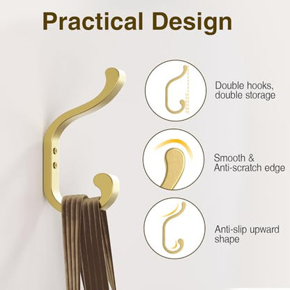 Coat Hooks Wall Mount,Heavy Duty Wall Hooks for Backpack,Towel,Gold 6 Pack - color: Gold, size: 6 Pack