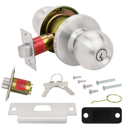 Nuk3y Bella Grade 2 Commercial Duty Cylindrical Knob Lockset UL Rated (Satin Stainless Steel, Storeroom) - size: Storeroom