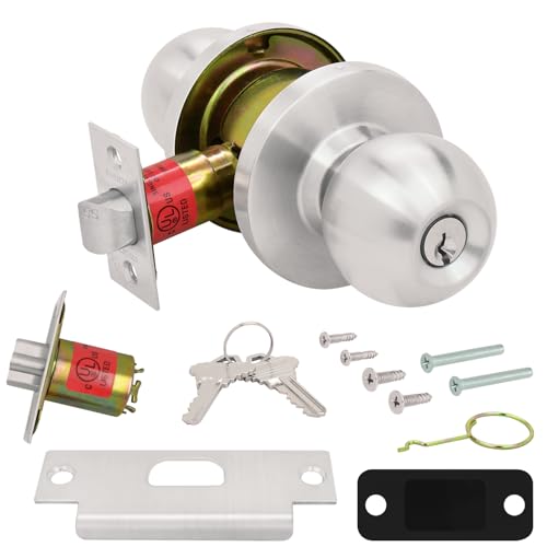 Nuk3y Bella Grade 2 Commercial Duty Cylindrical Knob Lockset UL Rated (Satin Stainless Steel, Storeroom) - size: Storeroom