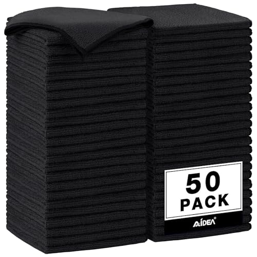 AIDEA Microfiber Cleaning Cloth Black 50PK, Cleaning Rags 12×12" - color: Black, size: 50PK