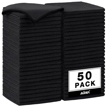 AIDEA Microfiber Cleaning Cloth Black 50PK, Cleaning Rags 12×12" - color: Black, size: 50PK