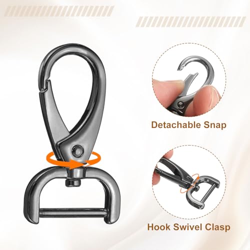HARFINGTON 2Pcs Detachable Snap Hook Swivel Clasp 3/4" D Ring with Swivel Lobster Claw Clasps Hook for Purse Strap Keychain Bag DIY Craft, Gunmetal - color: Gunmetal, size: 3/4"